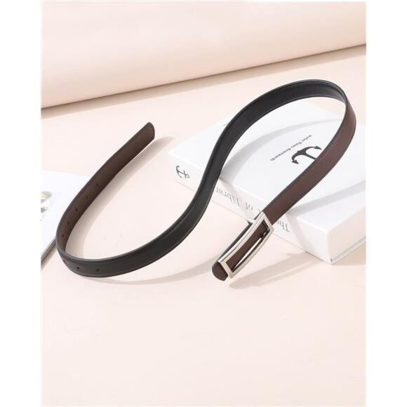 Women Reversible Leather Belt Skinny Two in One Gold Buckle Adjustable Fashion - Picture 6 of 7